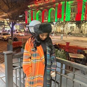 Fashion Nova Orange & Green Plaid Wool Blend Coat